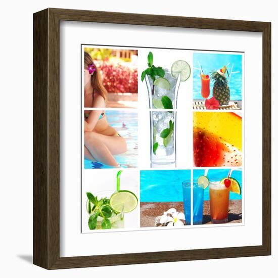 Collage Background With Cocktail And Travel Concept-haveseen-Framed Art Print