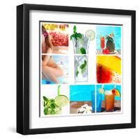 Collage Background With Cocktail And Travel Concept-haveseen-Framed Art Print