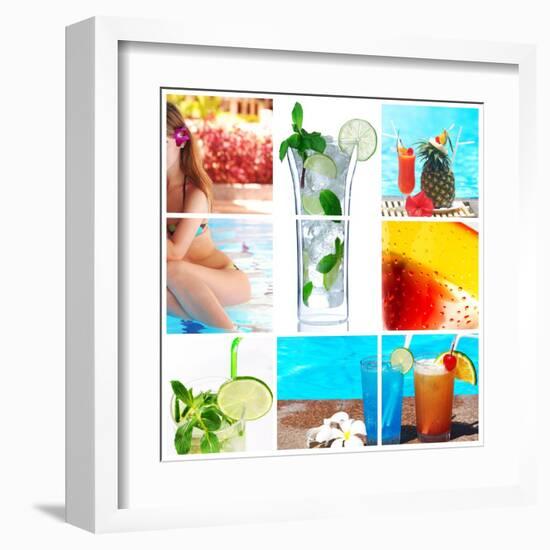 Collage Background With Cocktail And Travel Concept-haveseen-Framed Art Print