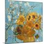 Collage Design with Painting Elements - Sunflowers & Almond Branches in Bloom-Elements of Vincent Van Gogh-Mounted Art Print