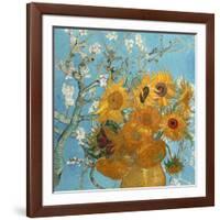 Collage Design with Painting Elements - Sunflowers & Almond Branches in Bloom-Elements of Vincent Van Gogh-Framed Art Print