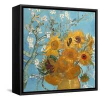 Collage Design with Painting Elements - Sunflowers & Almond Branches in Bloom-Elements of Vincent Van Gogh-Framed Stretched Canvas