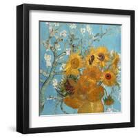 Collage Design with Painting Elements - Sunflowers & Almond Branches in Bloom-Elements of Vincent Van Gogh-Framed Art Print