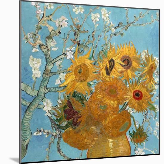 Collage Design with Painting Elements - Sunflowers & Almond Branches in Bloom-Elements of Vincent Van Gogh-Mounted Art Print