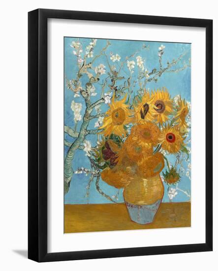 Collage Design with Painting Elements - Sunflowers & Almond Branches in Bloom-Elements of Vincent Van Gogh-Framed Art Print