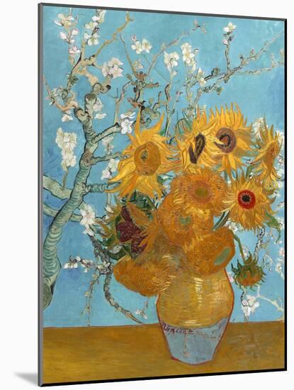 Collage Design with Painting Elements - Sunflowers & Almond Branches in Bloom-Elements of Vincent Van Gogh-Mounted Art Print