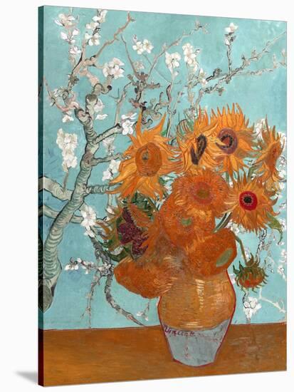 Collage Design with Painting Elements - Sunflowers & Almond Branches in Bloom-Elements of Vincent Van Gogh-Stretched Canvas