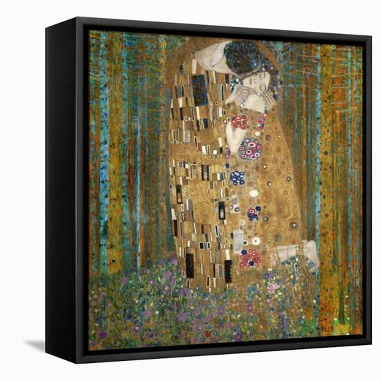 Collage Design with Painting Elements - The Kiss & Tannenwald (Pine Forest)-Elements of Gustav Klimt-Framed Stretched Canvas