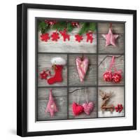 Collage of Christmas Photos over Grey Wood Background-egal-Framed Photographic Print