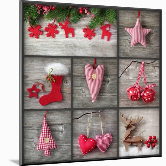 Collage of Christmas Photos over Grey Wood Background-egal-Mounted Photographic Print