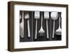 Collage of Cutlery Images on Rustic Style Background-Veneratio-Framed Photographic Print