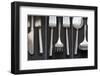 Collage of Cutlery Images on Rustic Style Background-Veneratio-Framed Photographic Print