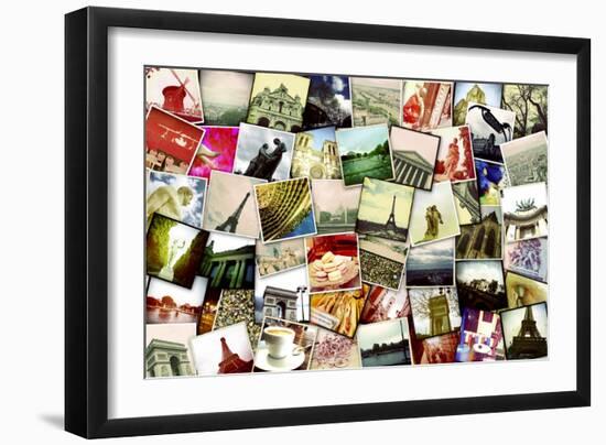 Collage of Different Snapshots of Different Landmarks and Scenes of Paris with Filter Effect-nito-Framed Photographic Print