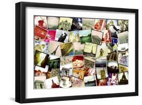 Collage of Different Snapshots of Different Landmarks and Scenes of Paris with Filter Effect-nito-Framed Photographic Print