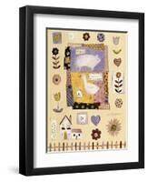 Collage of Flowers and Farm House with Pig and Goose in Center-Hope Street Designs-Framed Premium Giclee Print