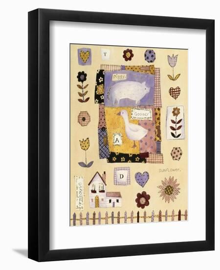 Collage of Flowers and Farm House with Pig and Goose in Center-Hope Street Designs-Framed Premium Giclee Print