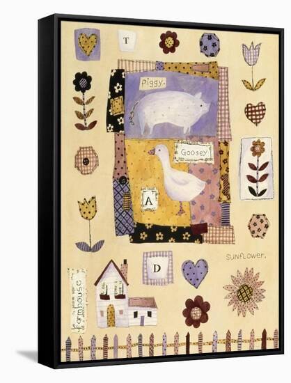 Collage of Flowers and Farm House with Pig and Goose in Center-Hope Street Designs-Framed Stretched Canvas