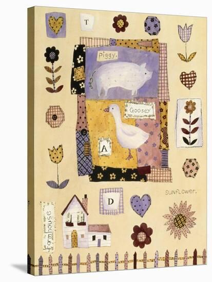 Collage of Flowers and Farm House with Pig and Goose in Center-Hope Street Designs-Stretched Canvas