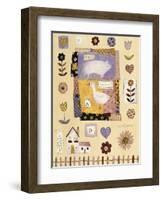 Collage of Flowers and Farm House with Pig and Goose in Center-Hope Street Designs-Framed Giclee Print