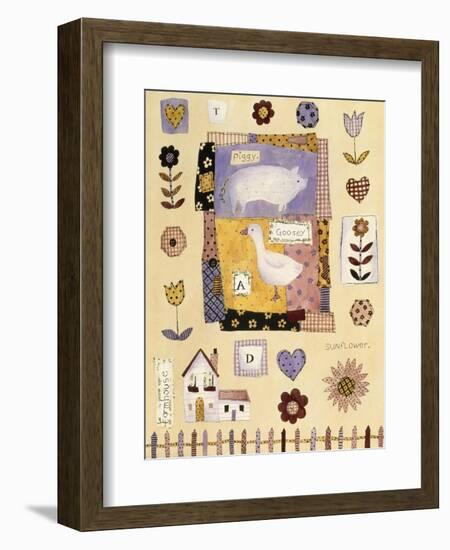 Collage of Flowers and Farm House with Pig and Goose in Center-Hope Street Designs-Framed Giclee Print