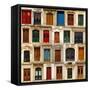 Collage of Old and Colorful Doors from Paris, France.-pink candy-Framed Stretched Canvas