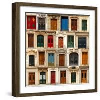 Collage of Old and Colorful Doors from Paris, France.-pink candy-Framed Art Print