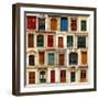 Collage of Old and Colorful Doors from Paris, France.-pink candy-Framed Art Print