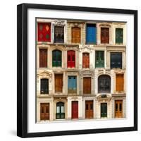 Collage of Old and Colorful Doors from Paris, France.-pink candy-Framed Art Print