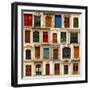 Collage of Old and Colorful Doors from Paris, France.-pink candy-Framed Art Print