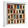 Collage of Old and Colorful Doors from Paris, France.-pink candy-Framed Art Print