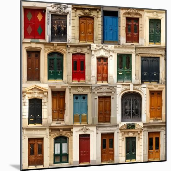 Collage of Old and Colorful Doors from Paris, France.-pink candy-Mounted Art Print