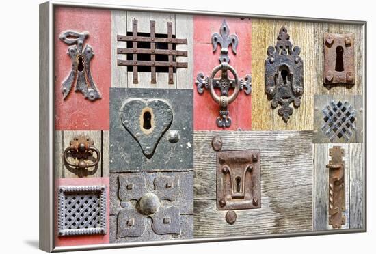 Collage Of The Fragments Old Doors-plotnikov-Framed Art Print