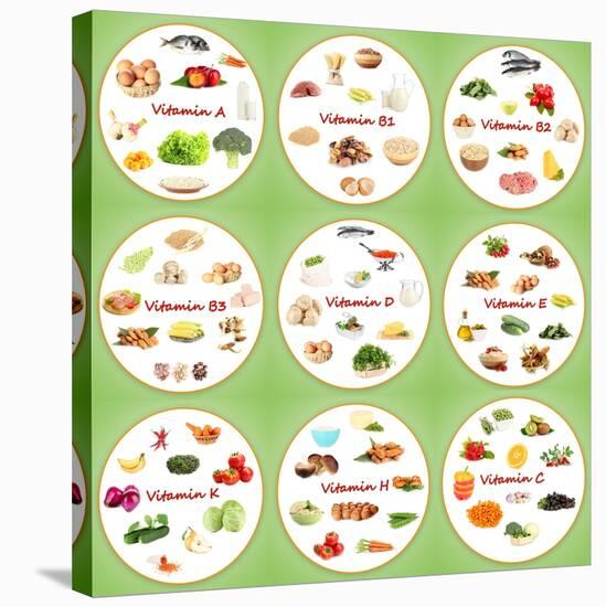 Collage Of Various Food Products Containing Vitamins-Yastremska-Stretched Canvas