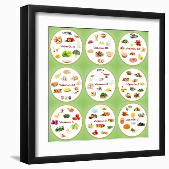 Collage Of Various Food Products Containing Vitamins-Yastremska-Framed Art Print