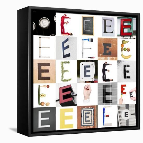 Collage With 25 Images With Letter E-gemenacom-Framed Stretched Canvas