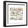Collage with Domestic or Farm Animals and Pets. Farming and Agriculture Concept. Modern Thin Line A-Iconic Bestiary-Framed Art Print