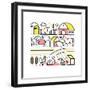 Collage with Domestic or Farm Animals and Pets. Farming and Agriculture Concept. Modern Thin Line A-Iconic Bestiary-Framed Art Print