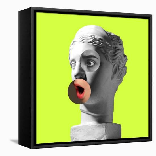 Collage with Plaster Head Model and Female Portrait. Modern Design. Contemporary Colorful Art Colla-master1305-Framed Stretched Canvas