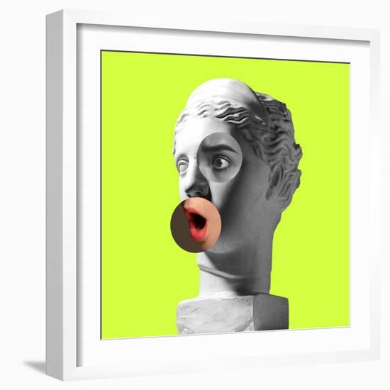 Collage with Plaster Head Model and Female Portrait. Modern Design. Contemporary Colorful Art Colla-master1305-Framed Photographic Print