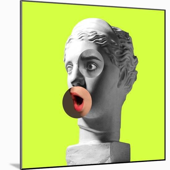 Collage with Plaster Head Model and Female Portrait. Modern Design. Contemporary Colorful Art Colla-master1305-Mounted Photographic Print