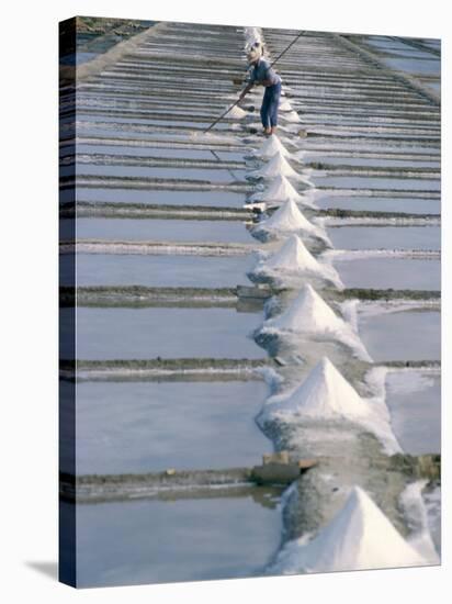 Collecting Salt in the Salt Pans, Fier d'Ars, Ile De Re, Charente Maritime, France-Bruno Barbier-Stretched Canvas