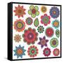 Collection of Doodle Style Flowers or Mandalas-Pink Pueblo-Framed Stretched Canvas