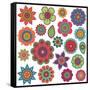 Collection of Doodle Style Flowers or Mandalas-Pink Pueblo-Framed Stretched Canvas