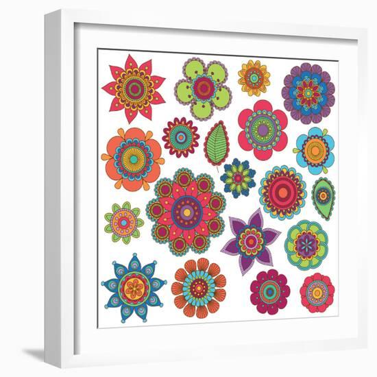 Collection of Doodle Style Flowers or Mandalas-Pink Pueblo-Framed Premium Giclee Print