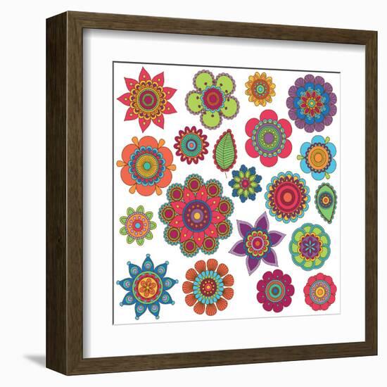 Collection of Doodle Style Flowers or Mandalas-Pink Pueblo-Framed Art Print