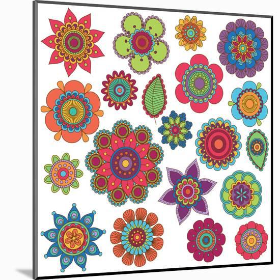 Collection of Doodle Style Flowers or Mandalas-Pink Pueblo-Mounted Art Print