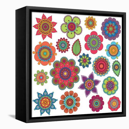 Collection of Doodle Style Flowers or Mandalas-Pink Pueblo-Framed Stretched Canvas