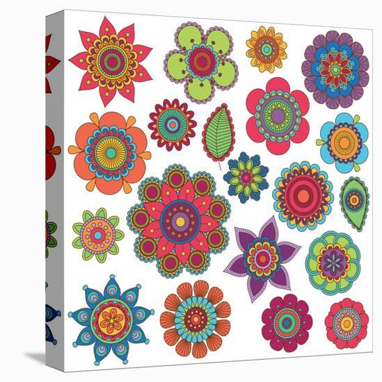 Collection of Doodle Style Flowers or Mandalas-Pink Pueblo-Stretched Canvas