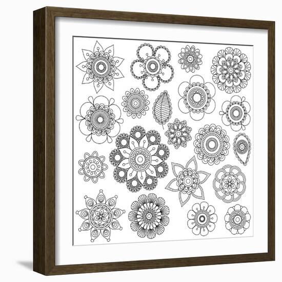 Collection of Doodle Style Flowers or Mandalas-Pink Pueblo-Framed Art Print