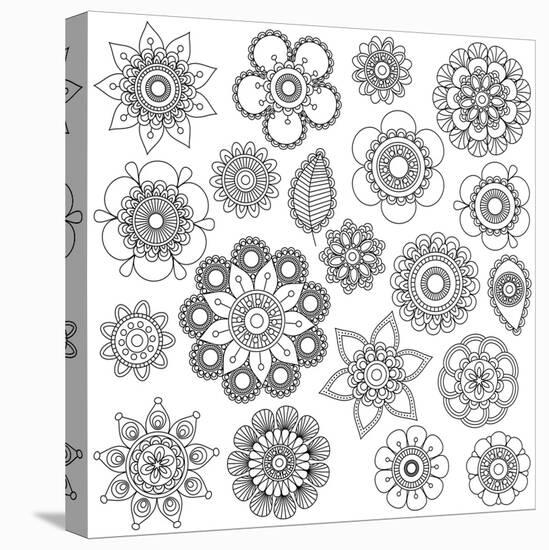 Collection of Doodle Style Flowers or Mandalas-Pink Pueblo-Stretched Canvas